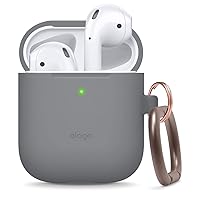 elago Silicone Case with Keychain Compatible with Apple AirPods Case 1 & 2, Front LED Visible, Supports Wireless Charging, Protective Silicone [Medium Grey]