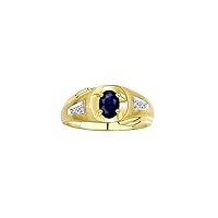 Men's Rings Classic Designer Style 8X6MM Oval Gemstone & Sparkling Diamond Ring - Color Stone Birthstone Yellow Gold Platyed Silver Ring for Men, Sizes 8-13. Timeless Men's Jewelry!