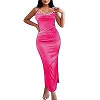 Womens Summer Dresses Women's Dress Sexy Bustier Slim Halter Package Hip Dress Dress(Hot Pink,3X-Large)