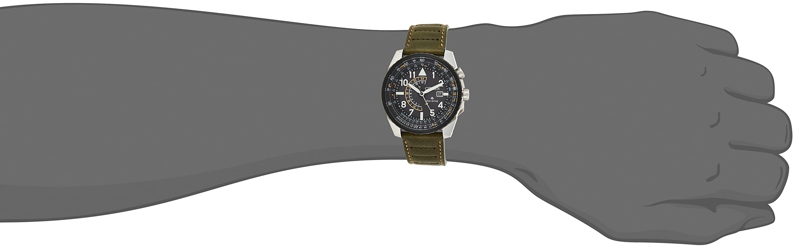 Citizen Men's Eco-Drive Promaster Air Nighthawk Pilot Watch in Stainless Steel with Olive Green Leather Strap, Black Dial (Model: BJ7138-04E)