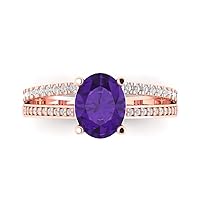 Clara Pucci 3.12ct Oval Cut Solitaire W/Accent Genuine Natural Purple Amethyst Proposal Wedding Anniversary Bridal Ring 18K Rose Gold