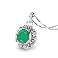 MOONEYE 6 MM Round Natural Emerald Pendant 925 Sterling Silver Simple Celtic Knot Chain Necklace Women Jewelry
