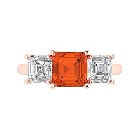 Clara Pucci 3.35 Square Emerald Baguette cut 3 Stone W/Accent Red Simulated Diamond Anniversary Promise Bridal ring 18K Rose Gold