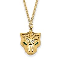 14k Gold Polished Sparkle Cut Green Enamel Tiger Necklace 18 Inch Measures 10mm Wide Jewelry for Women