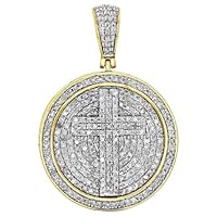 2.00 CT Round Cut Pave Set VVS1 Diamond Cross Medallion Pendant Unisex Charm 14K Yellow Gold Over Sterling Silver for Festival Day Gift