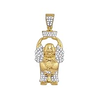 10k Yellow Gold Mens Round Real Natural Diamond I2-I3 clarity; G-H color Laughing Buddha Hotei Charm Pendant 1/3 Cttw