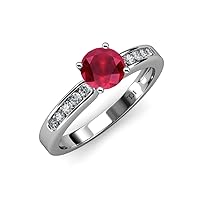Ruby & Natural Diamond (SI2-I1, G-H) Engagement Ring 1.25 ctw 14K White Gold