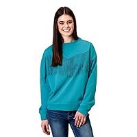 ROPER Western Sweatshirt Womens Fringe Turquoise 03-038-0514-0169 BU