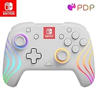 PDP Afterglow™ Wave Enhanced Wireless Nintendo Switch Pro Controller, 8 Colors RGB LED, Dual Programmable Gaming Buttons, 40 Hour Rechargeable Battery Power, 30 Foot Connection, Officially Licensed by Nintendo: White