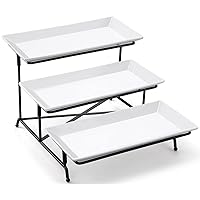 Yedio 3 Tier Serving Tray Set Porcelain Tiered Serving Trays Platters, Collapsible Sturdier Stand with Stable Cross Bars, for Party Entertaining Food Display Fruit Dessert, 12 Inch