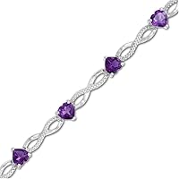 6.0mm Heart-Shaped Amethyst And Clear D/VVS1 Diamond Accent Infinity Bracelet In 925 Sterling Silver