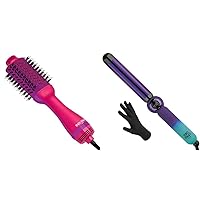 Bed Head One Step Volumizer and Hair Dryer | Dry, Straighten, Texture, Style in One Step (Pink) & Rough Volume Digital Hair Curling Wand | Fast Heat Up and Massive Shine, (1-1/4 in)