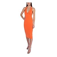 B Darlin Womens Orange Cut Out Pullover Collared Lined Sleeveless Halter Midi Party Body Con Dress Juniors L
