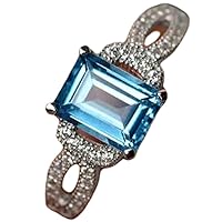 Solid 925 Sterling Silver & Natural Blue Topaz 6x8mm Baguette Shape Emerald Cut December Birthstone Engagement Ring for Men & Women. (Choose Your Size) |LW_GSR_0492