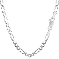 14k SOLID Yellow Or White Gold 3.8mm Diamond-Cut Classic Mens Figaro Chain Necklace Or Bracelet/Foot Anklet for Pendants and Charms with Lobster-Claw Clasp (7