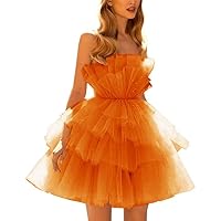 Strapless Homecoming Dresses for Teens Tiered Tulle Puffy Short Prom Dresses Ruffle Mini Party Gown