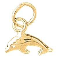 14K Yellow Gold Dolphin With Coral Pendant