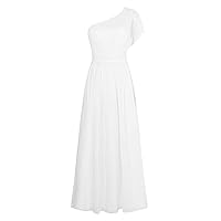 YiZYiF Women's Asymmetric Chiffon One Shoulder Bridesmaid Dresses Long Evening Gown