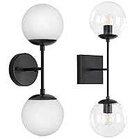 2 Style Wall Sconces Black, White and Clear Glass Globe Shades Bathroom Vanity Lights for Bathroom Bedroom 2 Lights