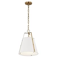 KICHLER Etcher 1-Light Pendant, Updated Traditional Light with Etched Painted White Glass Diffuser in White and Champagne Bronze, for Kitchen or Dining Room (17