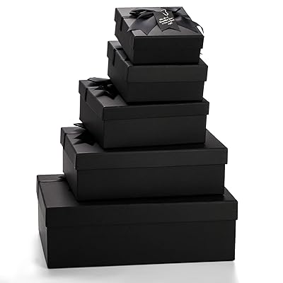  ZENFUN 5 Pack Black Nested Gift Boxes with Lid for