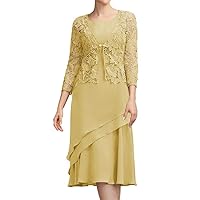 Mother of The Bride Dresses with Jacket Lace 2 Pieces Wedding Guest Dresses for Women Long Chiffon Mother of The Bride Dress