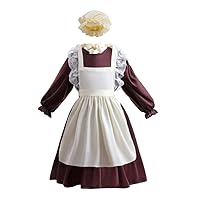 Dressy Daisy Pioneer Colonial Prairie Maid Dress Costume Clothing with Apron and Mob Cap for Toddler Little Girls, Brown