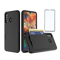 Asuwish Compatible with Samsung Galaxy A21 Case and Tempered Glass Screen Protector Cover Cell Accessories Credit Card Holder Kickstand Phone Cases for Glaxay A 21 Gaxaly 21A A21Case US 2020 Black