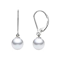 14k White Gold AAAA Quality Japanese Akoya Cultured Pearl Dangle Earrings for Women - PremiumPearl