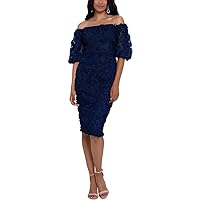 Xscape Womens Lace Midi Cocktail and Party Dress Navy 10