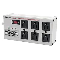Tripp Lite ISOBAR6Ultra Isobar 6 Outlet Surge Protector Power Strip, 6ft Cord, Right-Angle Plug, Metal, Lifetime Limited Warranty & $50,000 Insurance White