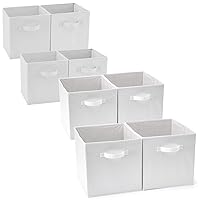 EZOWare Set of 8 Fabric Basket Bins, White Collapsible Organizer Storage Cube with Handles for Home, Bedroom, Baby Nursery, Kids Playroom Toys - 13