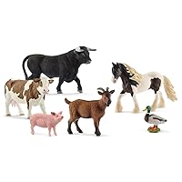Farm World Farm Animals Horse, Cow, Bull, Goat, Duck and Pig Figurine Playset - 6-Piece Realistic and Durable Animal Figurines, Gift for Kids and Toddlers Ages 3+