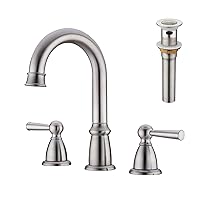 CREA Widespread Bathroom Faucet 3 Hole 8 inch Faucet Brushed Nickel with Pop Up Drain 2 Handle 4 inch Sink Faucets for Vanity Lavatory Basin Restroom Bath