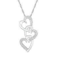 0.10 CT Round Cut Created Diamond Three Heart Pendant Necklace 14K White Gold Over