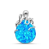 14537 Lab Created Blue Opal Oval Octopus .925 Sterling Silver Pendant