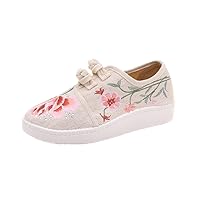 Women and Ladies Flower Embroidery Plus Size Casual Frog Traveling Sneaker Flat Shoes