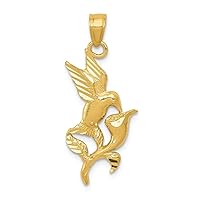 14k Yellow Gold Polished Hummingbird with Flower Charm