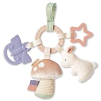 Teething Activity Toy - Bitzy Busy Ring Infant Teething Toy Features Braided Ring & Dangling Toys, Includes Teether, Textured Ribbons, Crinkle Sound & Jingle Bell - 0 Months & Up (Bunny)