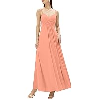 A-Line Bridesmaid Dress V Neck Sleeveless Elegant Evening Prom Dress Adjustable Straps V Back with Pleats 2023