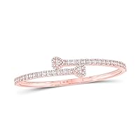 10kt Rose Gold Womens Baguette Diamond Heart Cuff Bangle Bracelet 1-1/2 Cttw