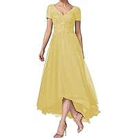 Chiffon Mother of The Bride Dresses Short Sleeves Mother of The Groom Dress A-line V-Neck Formal Evening Dress