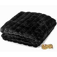 Plush Channel Mink Throw Blanket Bedspread Luxury Faux Fur with Minky Cuddle Fur Lining (4'x5', Ebony Black)