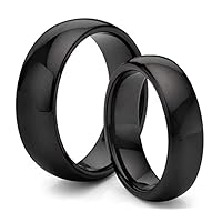 Roberto Ferrini Design HIS & Hers 6MM/4MM Tungsten Carbide Black Classic Style Polished Comfort Fit Wedding Band Two Ring Set (Available Sizes 4-14 Including Half Sizes)