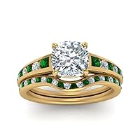 Choose Your Gemstone Graduated Channel Setting Diamond CZ Wedding Yellow Gold Plated Cushion Shape Wedding Engagement Birthstone Stackable Ring 4 to 12