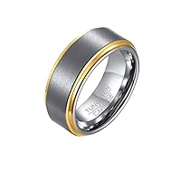 Unisex Tungsten Steel 8MM Simple Personality Classic Matte Finished Brushed Biker Ring Comfort Fit Wedding Band