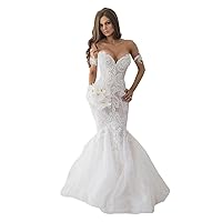 Sweetheart Neckline Beach Bridal Ball Gowns Train Detachable Sleeves Lace Mermaid Wedding Dresses for Bride