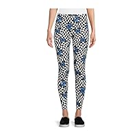 Juniors’ Ankle Leggings - Black & White Check with Colorful Blue Butterflies