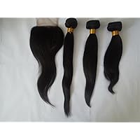 100% Chinese Virgin Human Hair 1 Closure (4X4)+3 Bundles 10
