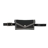 Women Mini Rivet Faux Leather Fanny Pack Envelope Flap Waist Bag with Belt